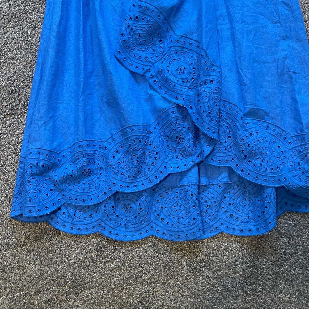Jason Wu Women Lace Embroidered Hem Boho Linen Blend Blue Skirt - Picture 2 of 3